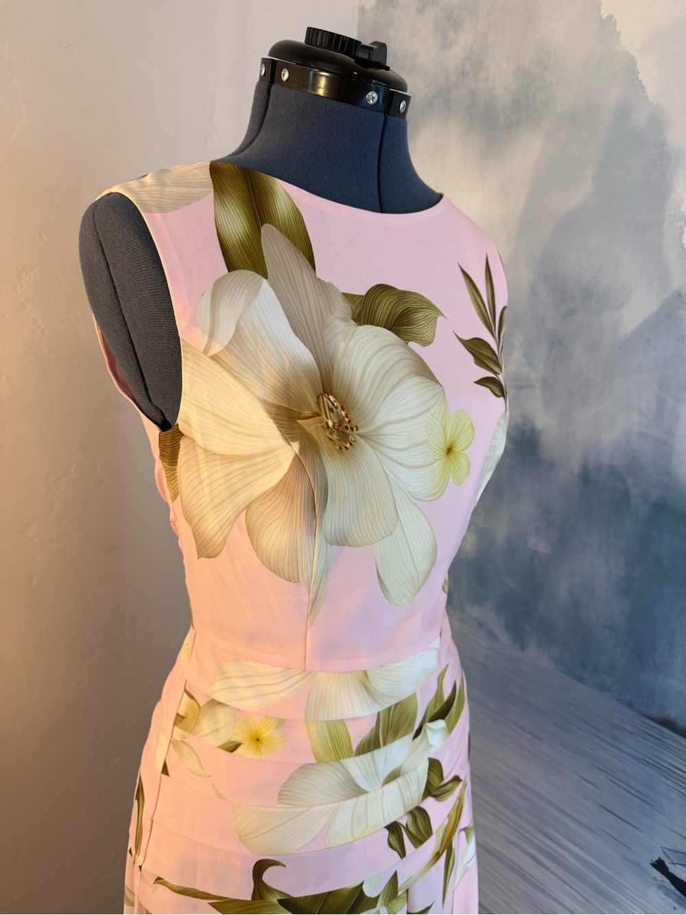 Sleeveless Pink Floral Maxi Dress with Pleated Waist #280 - Picture 4 of 8